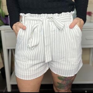 L Love small pinstripe paperbag shorts